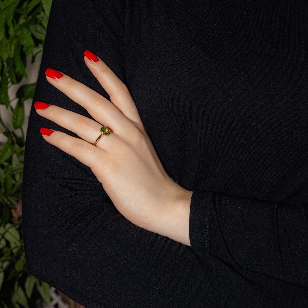 Bague Solitaire en or rose et péridot - Castafiore