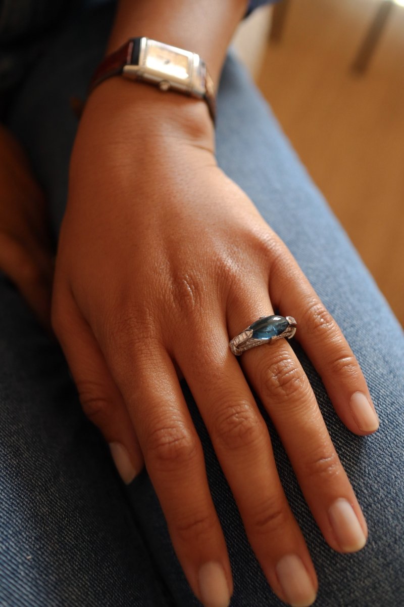 Bague solitaire en platine, diamants, et tourmaline - Castafiore