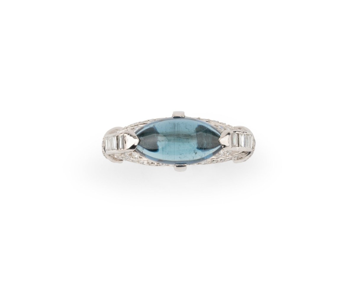 Bague solitaire en platine, diamants, et tourmaline - Castafiore