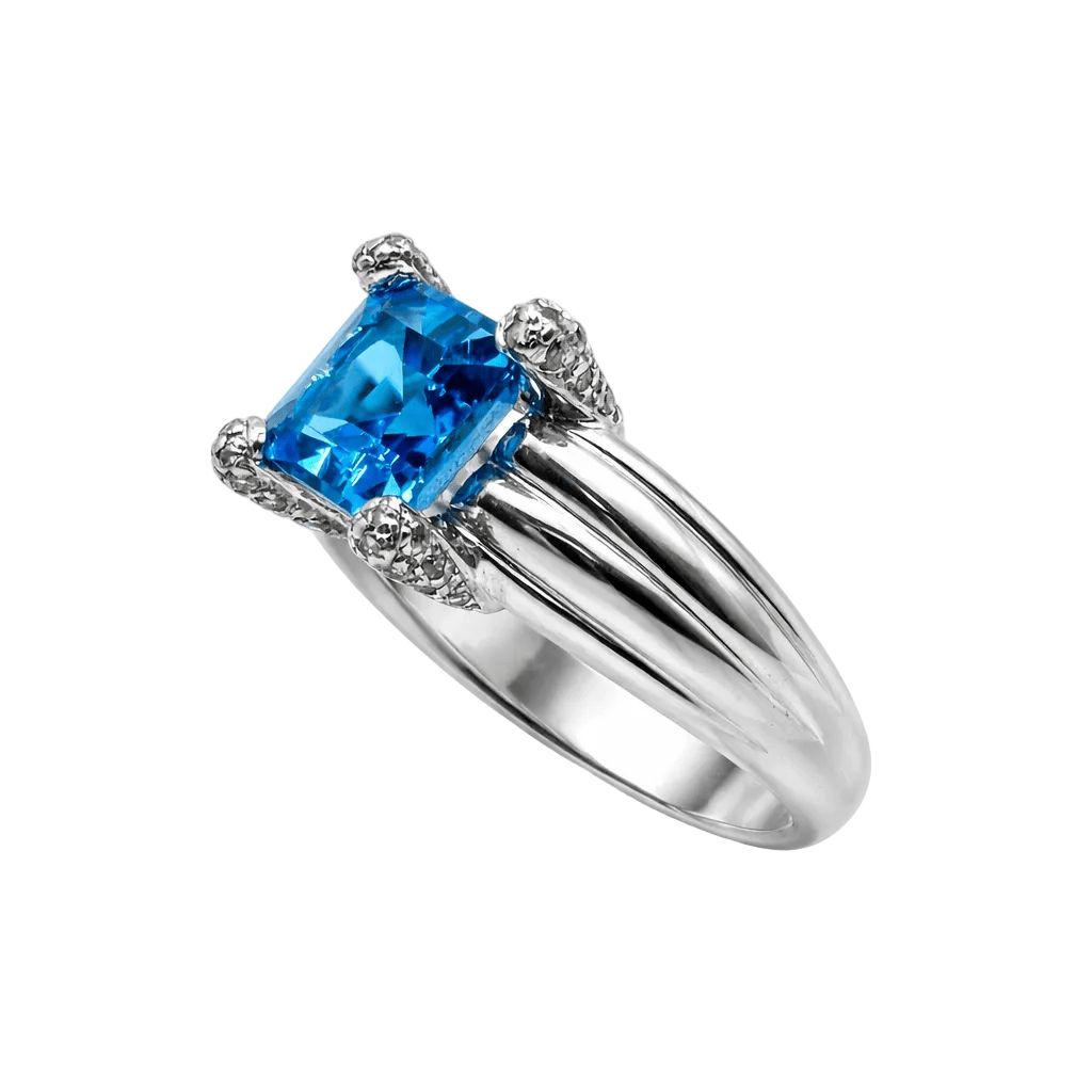 Bague Solitaire en platine et topaze - Castafiore