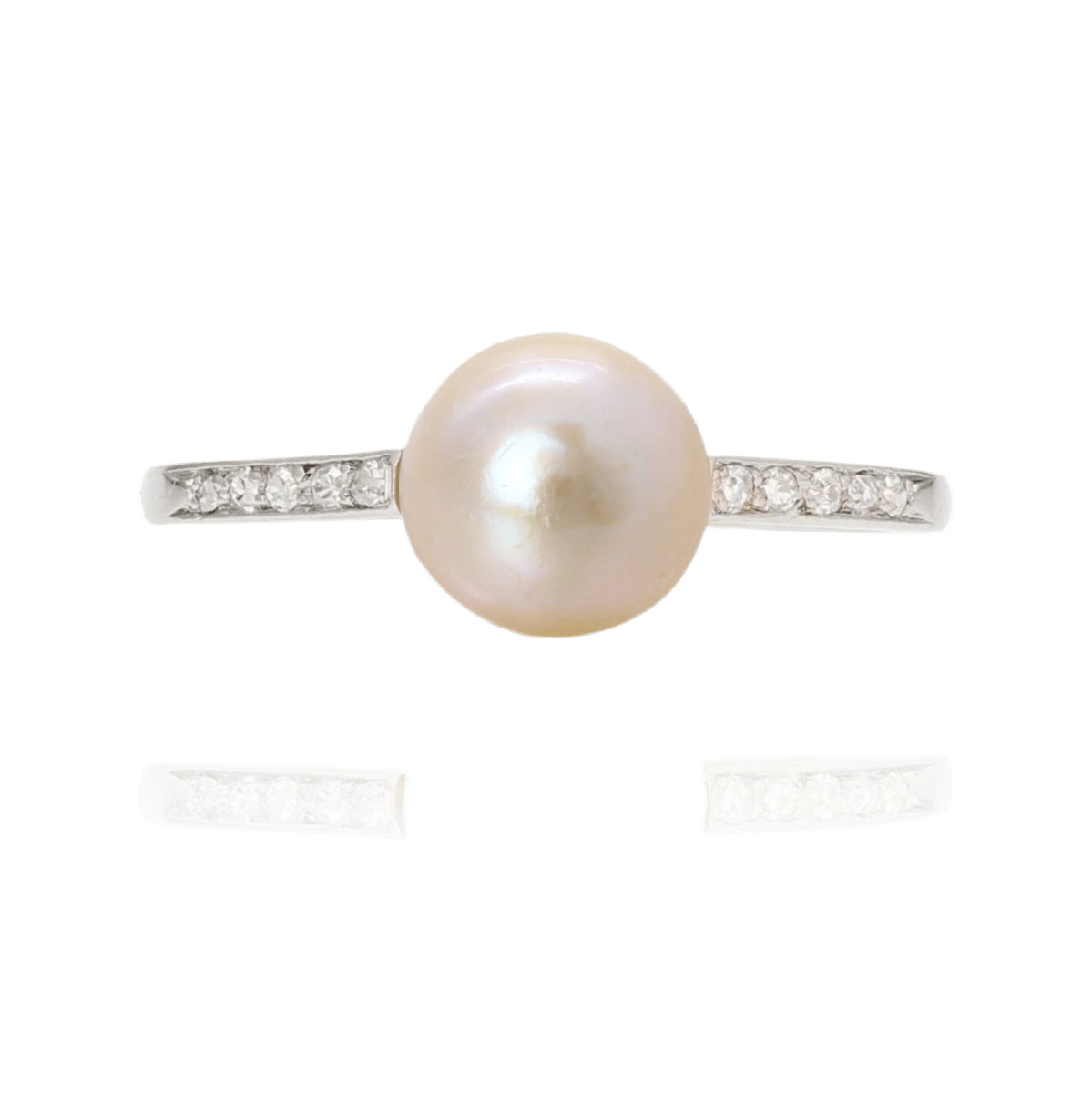 Bague Solitaire en platine, perle et diamants - Castafiore