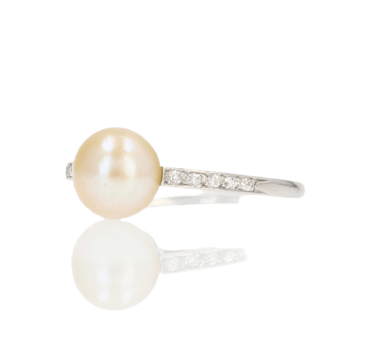 Bague Solitaire en platine, perle et diamants - Castafiore