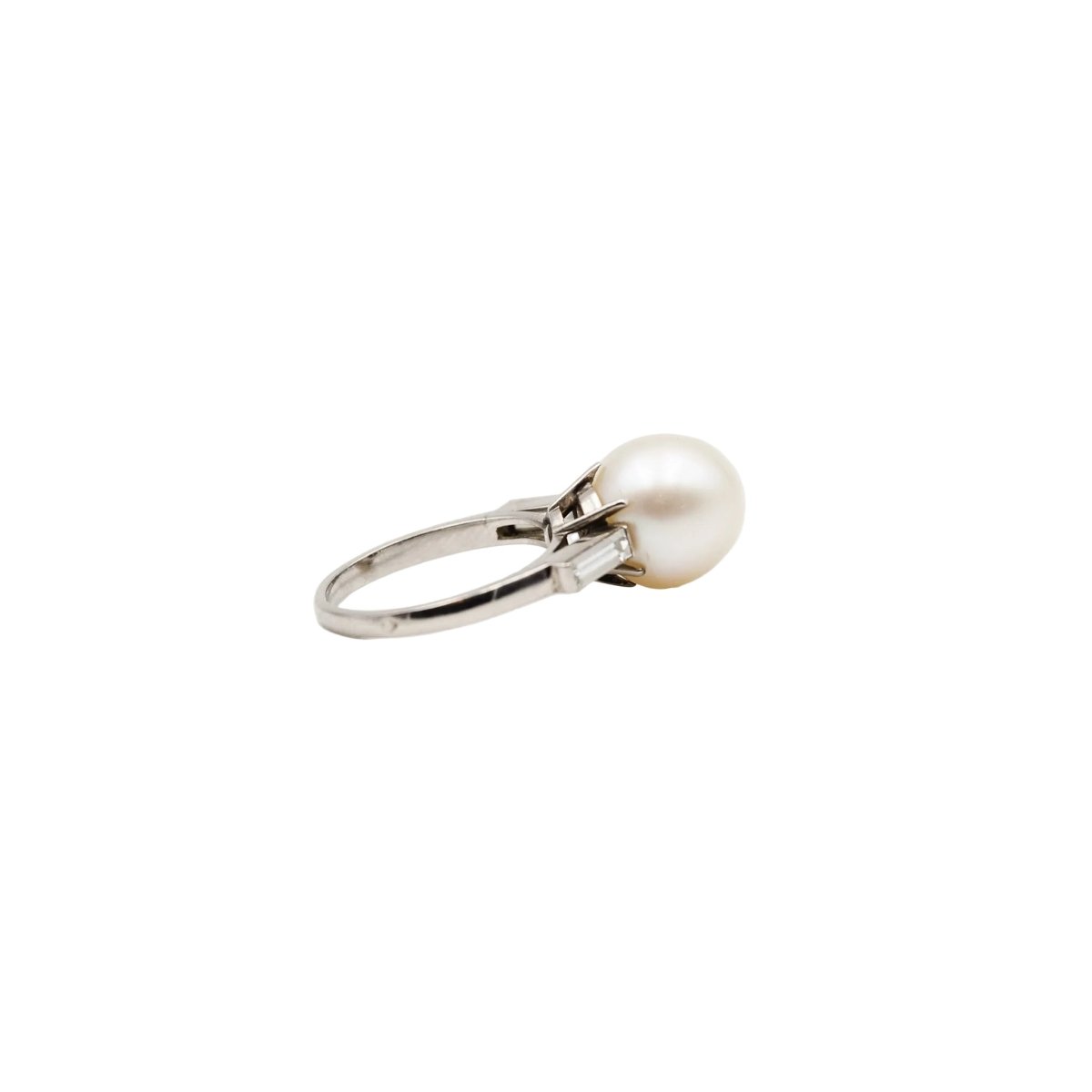 Bague Solitaire en platine, perle et diamants - Castafiore