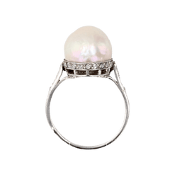 Bague Solitaire en platine, perle et diamants - Castafiore