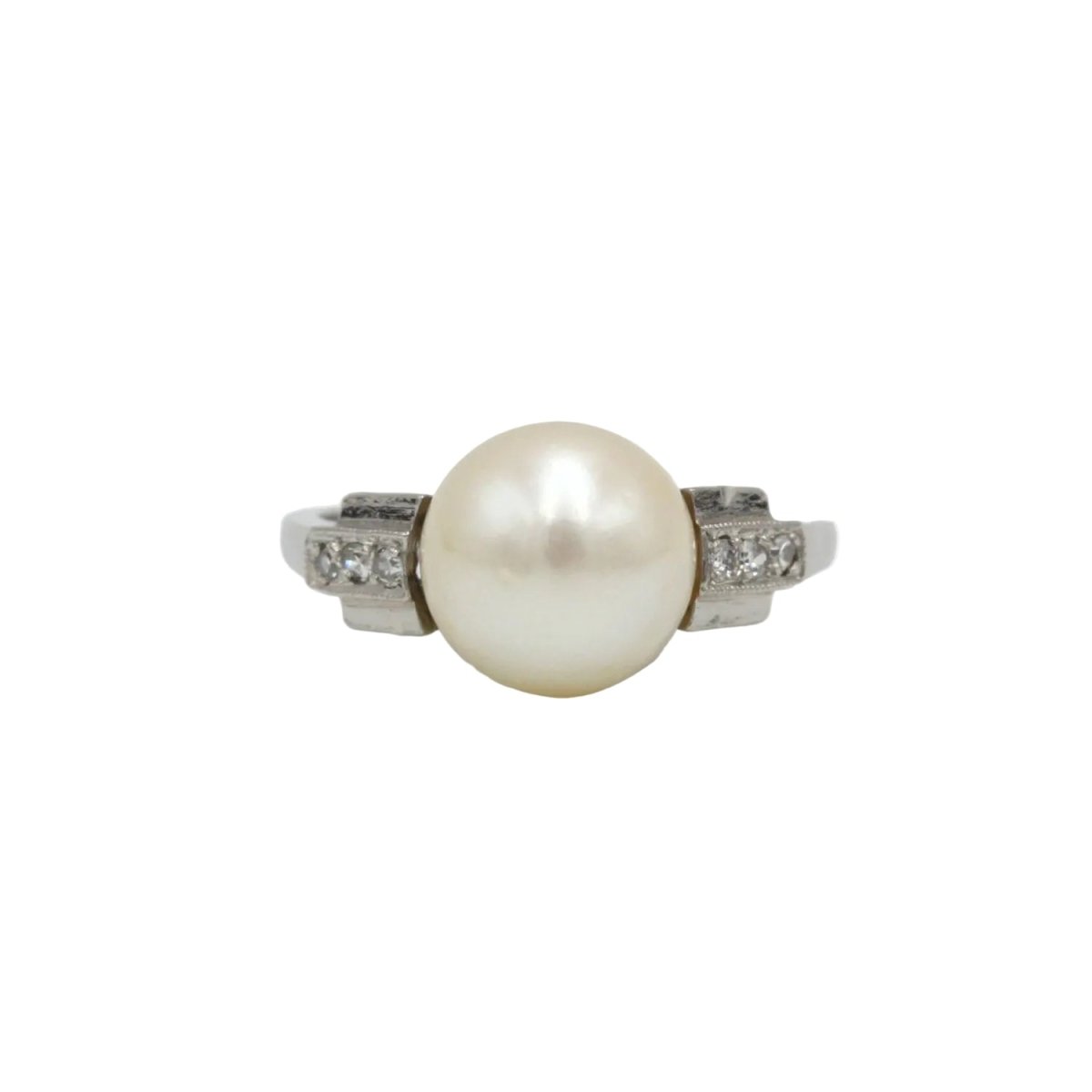 Bague Solitaire en platine, perle et diamants - Castafiore