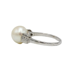 Bague Solitaire en platine, perle et diamants - Castafiore