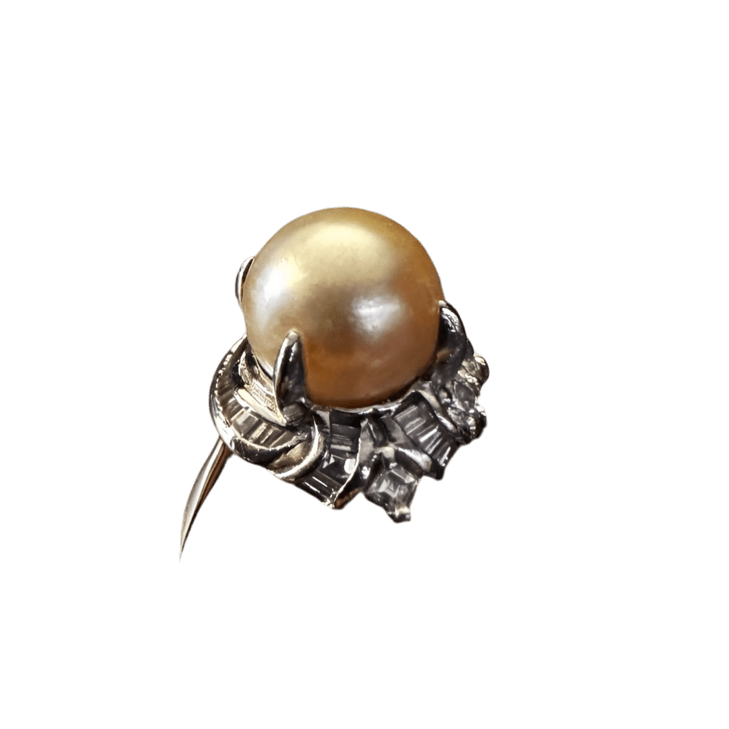 Bague Solitaire en platine, perle et diamants - Castafiore