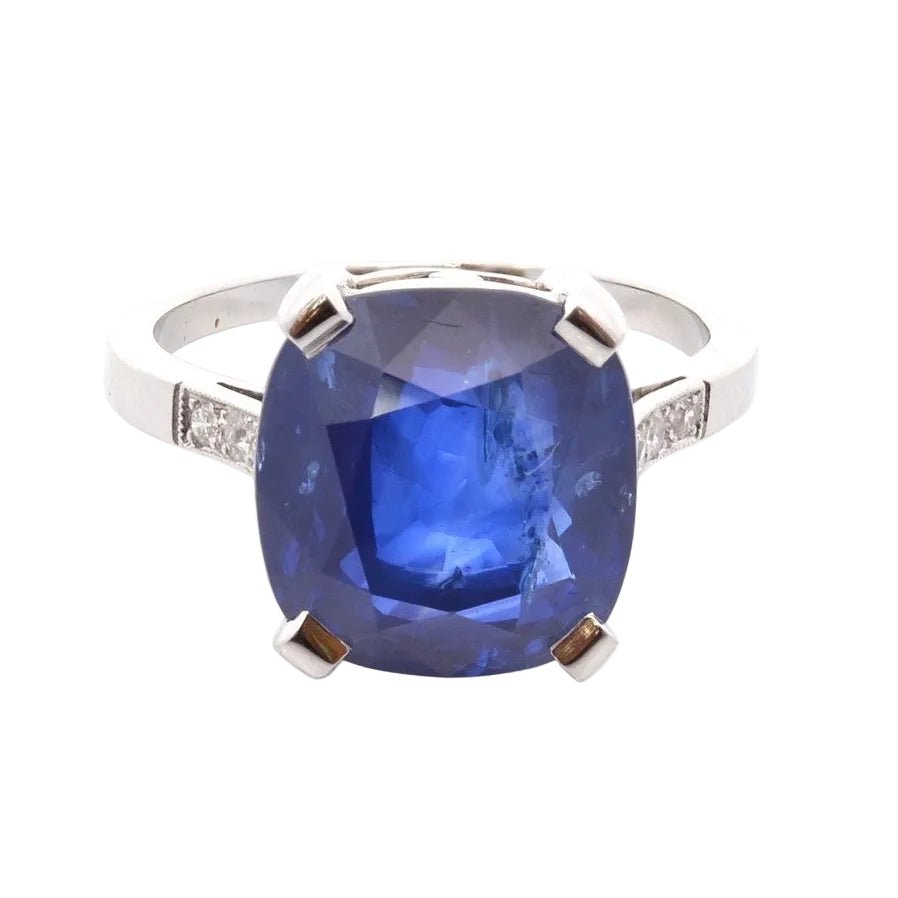 Bague Solitaire en platine, saphir et diamants - Castafiore