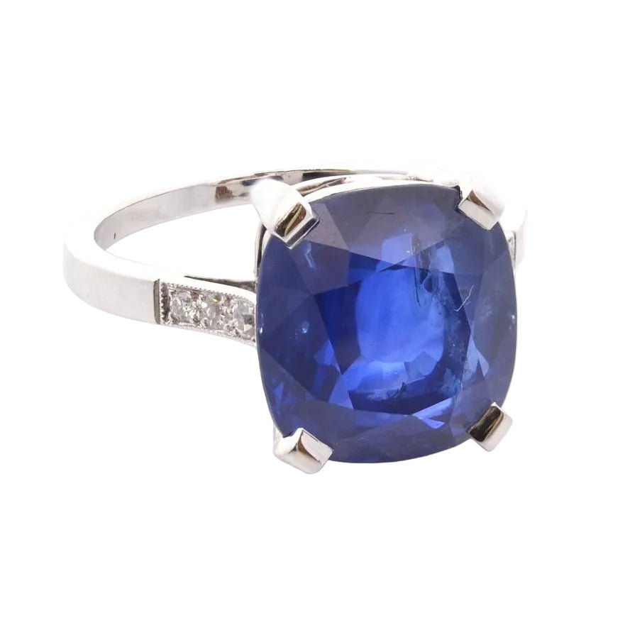 Bague Solitaire en platine, saphir et diamants - Castafiore