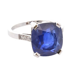 Bague Solitaire en platine, saphir et diamants - Castafiore