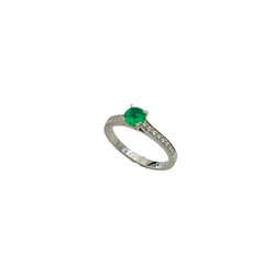 Bague Solitaire GEMMYO "Little Lady Pavée" en platine, émeraude et diamants - Castafiore