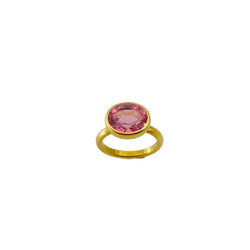 Bague Solitaire MARIE-HÉLÈNE DE TAILLAC "Princesse" en or jaune et tourmaline rose - Castafiore