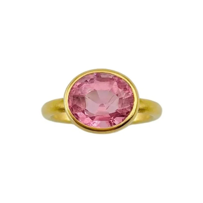 Bague Solitaire MARIE-HÉLÈNE DE TAILLAC "Princesse" en or jaune et tourmaline rose