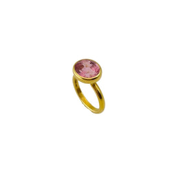 Bague Solitaire MARIE-HÉLÈNE DE TAILLAC "Princesse" en or jaune et tourmaline rose - Castafiore