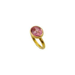 Bague Solitaire MARIE-HÉLÈNE DE TAILLAC "Princesse" en or jaune et tourmaline rose - Castafiore