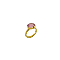 Bague Solitaire MARIE-HÉLÈNE DE TAILLAC "Princesse" en or jaune et tourmaline rose - Castafiore