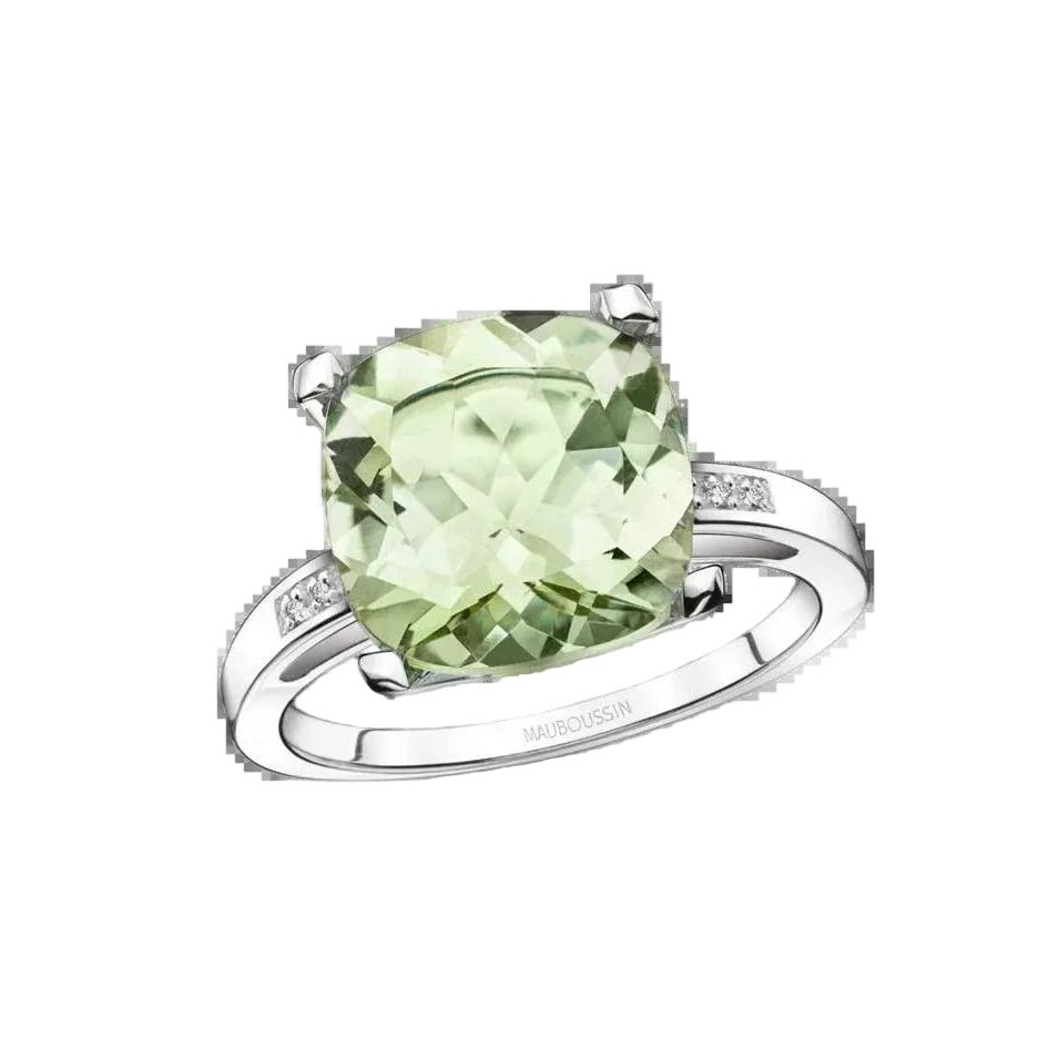 Bague Solitaire MAUBOUSSIN "Petit visage d'amour" en or blanc, améthyste et diamants - Castafiore