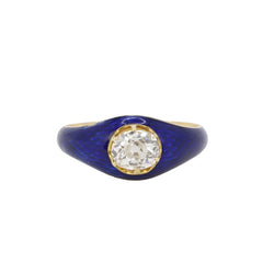Bague solitaire or jaune diamant émail bleu - Castafiore
