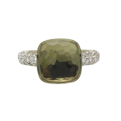 Bague Solitaire POMELLATO "Nudo Classic" en or blanc, or rose, prasiolite et diamants - Castafiore