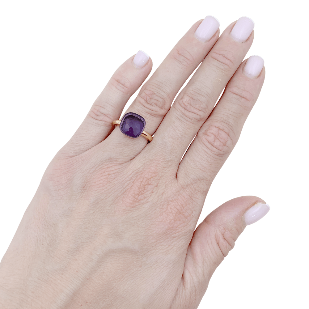 Bague Solitaire POMELLATO "Nudo Classic" en or rose et améthyste - Castafiore