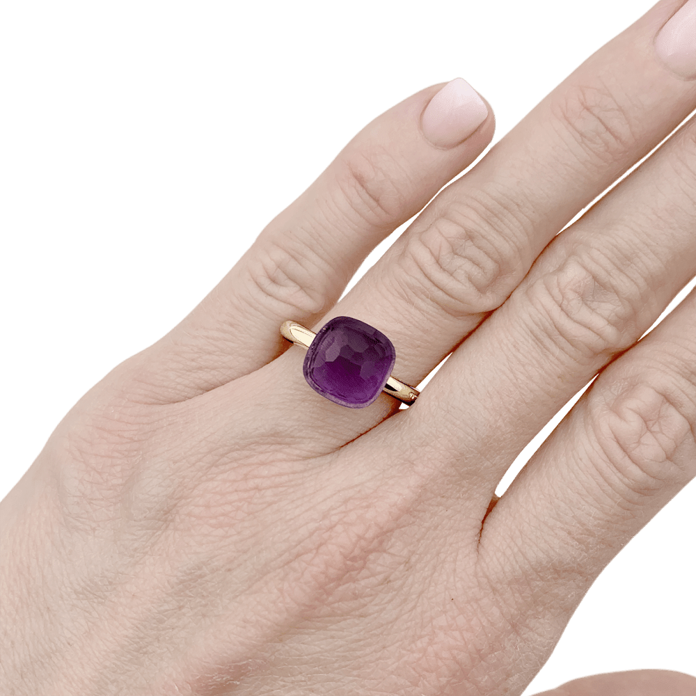 Bague Solitaire POMELLATO "Nudo Classic" en or rose, or blanc et améthyste - Castafiore
