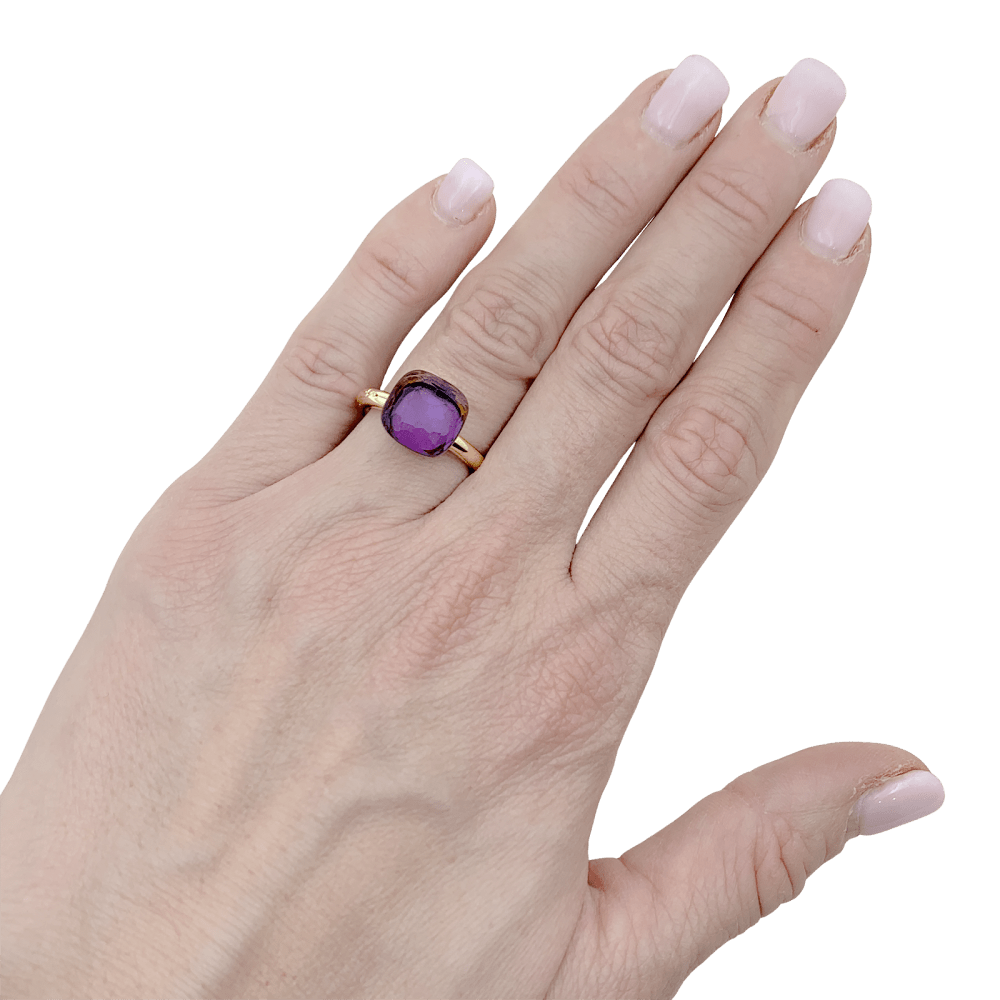 Bague Solitaire POMELLATO "Nudo Classic" en or rose, or blanc et améthyste - Castafiore
