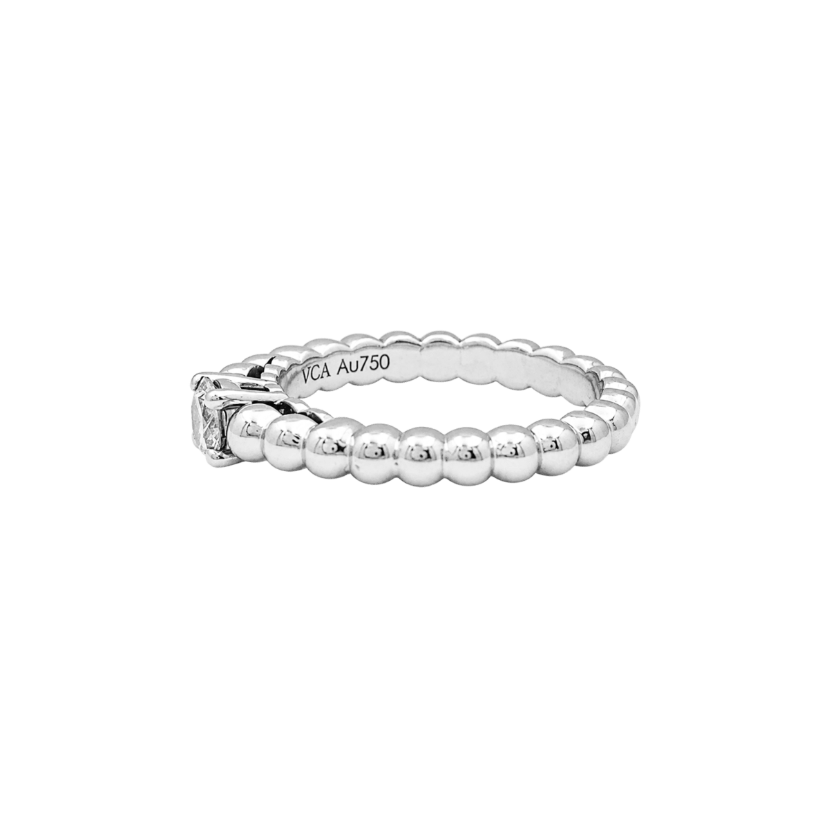 Bague Solitaire VAN CLEEF & ARPELS "Solitaire Perlée" en or blanc et diamant - Castafiore