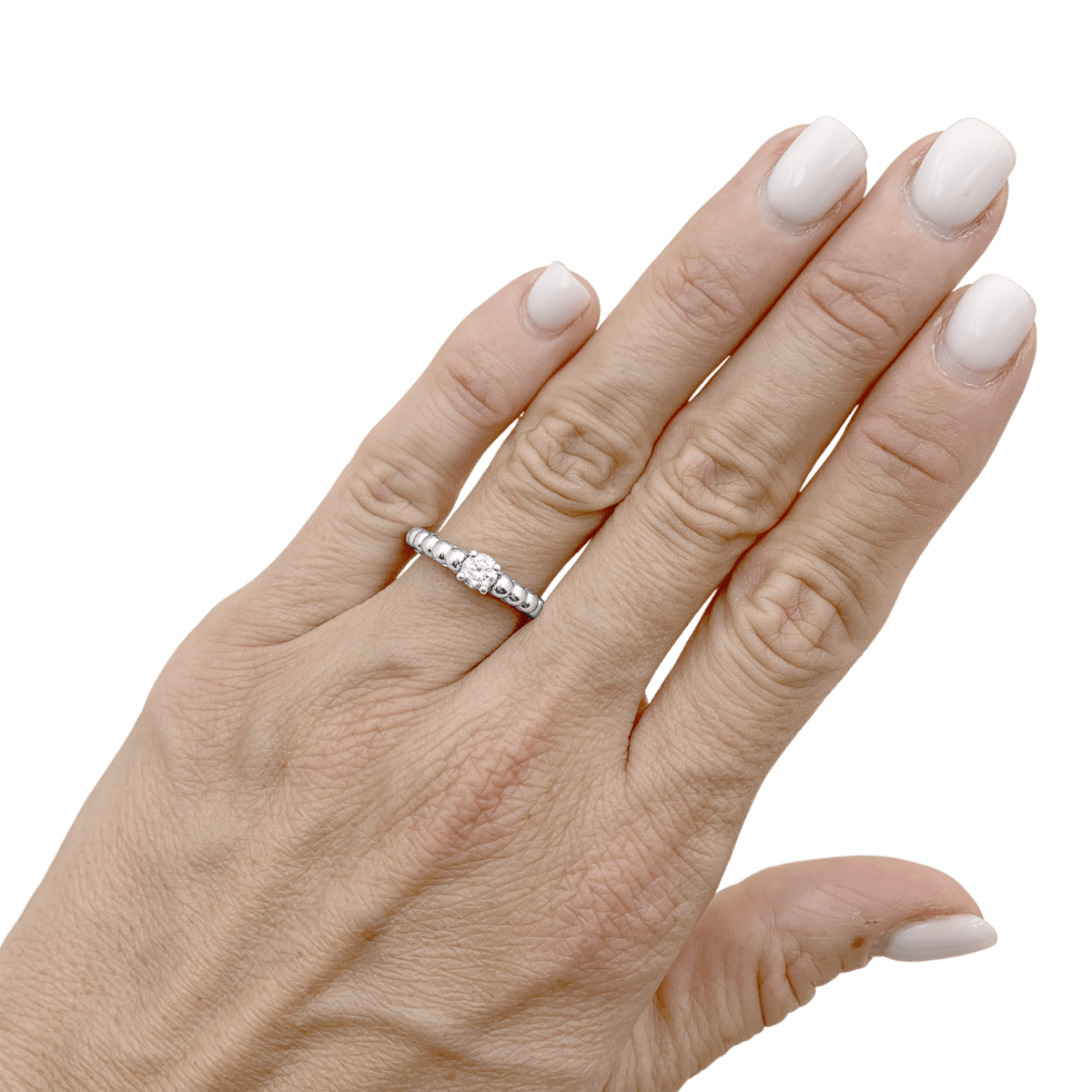 Bague Solitaire VAN CLEEF & ARPELS "Solitaire Perlée" en or blanc et diamant - Castafiore