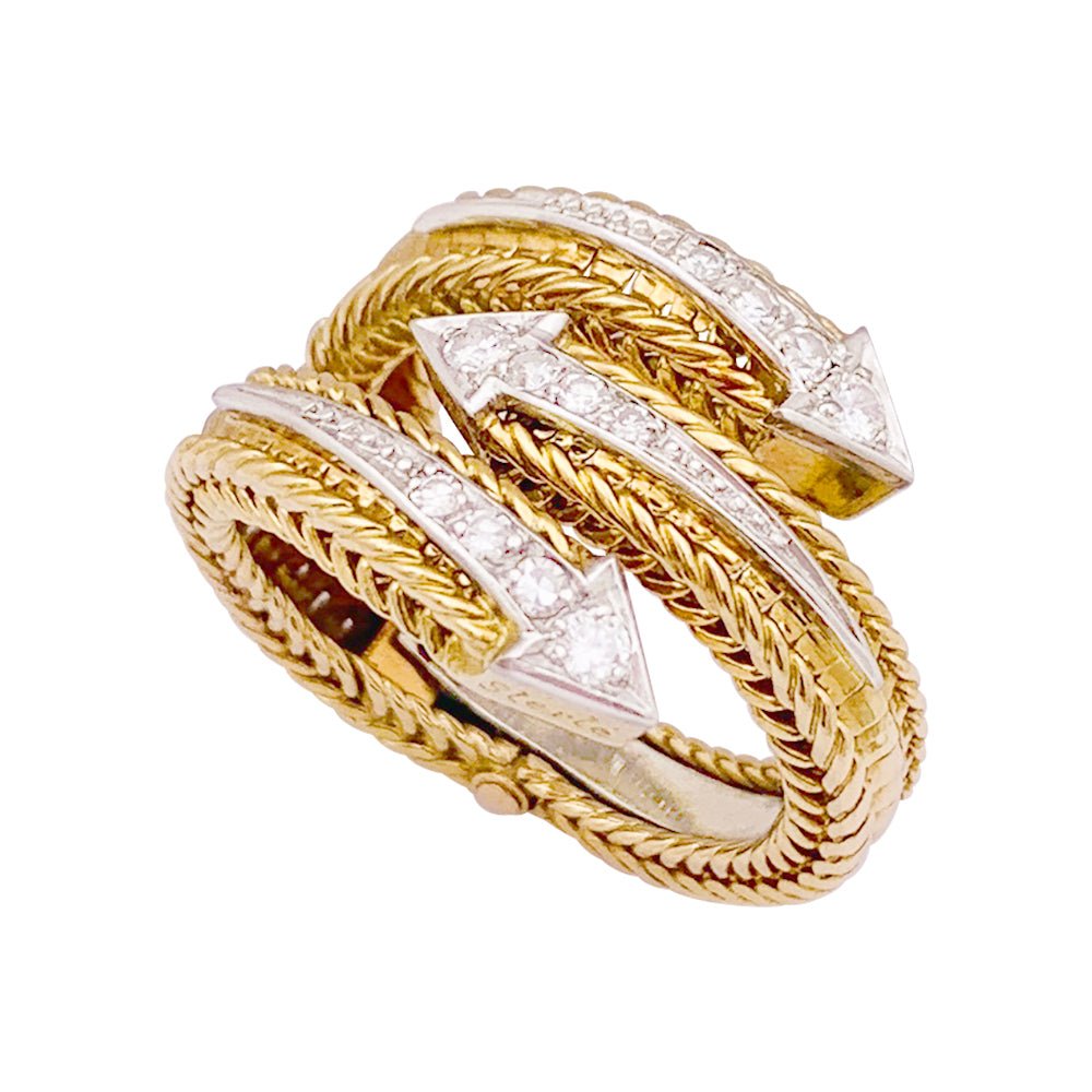 Bague Sterlé or jaune, platine, diamants. - Castafiore