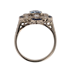 Bague style Art déco aigue - marine diamants saphirs - Castafiore