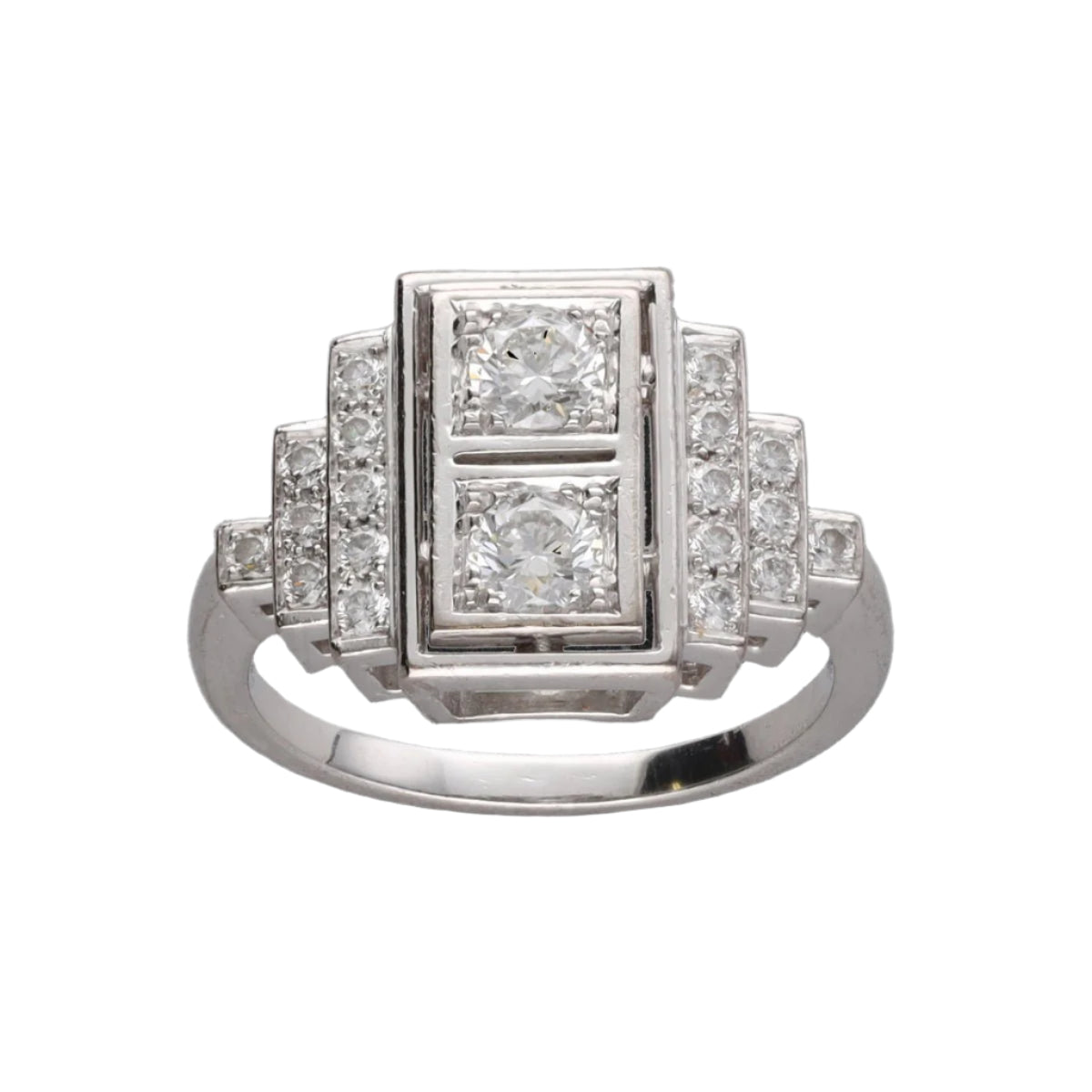 Bague style art déco en or gris 18k avec 0,90 Cts de diamants brillants. Taille 54 - 55. - Castafiore