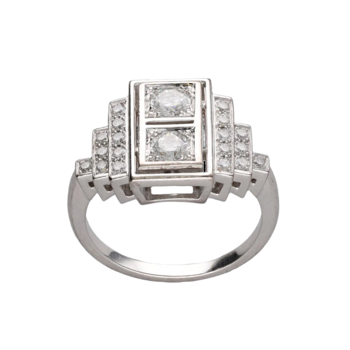 Bague style art déco en or gris 18k avec 0,90 Cts de diamants brillants. Taille 54 - 55. - Castafiore