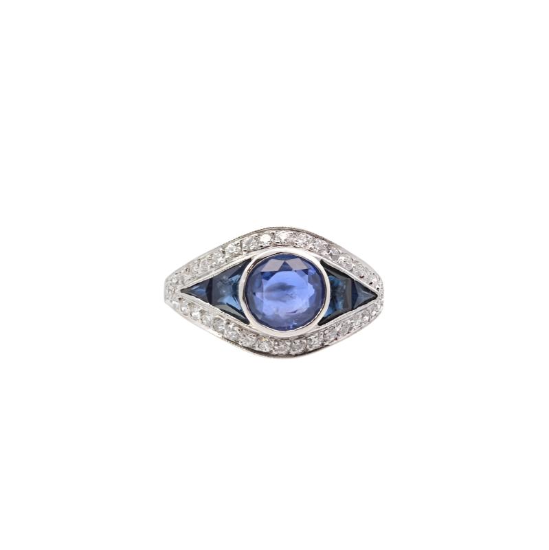 Bague style Art Déco en saphir et diamants - Castafiore