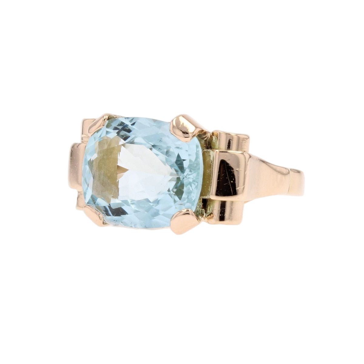 Bague Tank aigue - marine en or rose - Castafiore