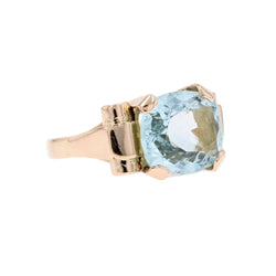 Bague Tank aigue - marine en or rose - Castafiore