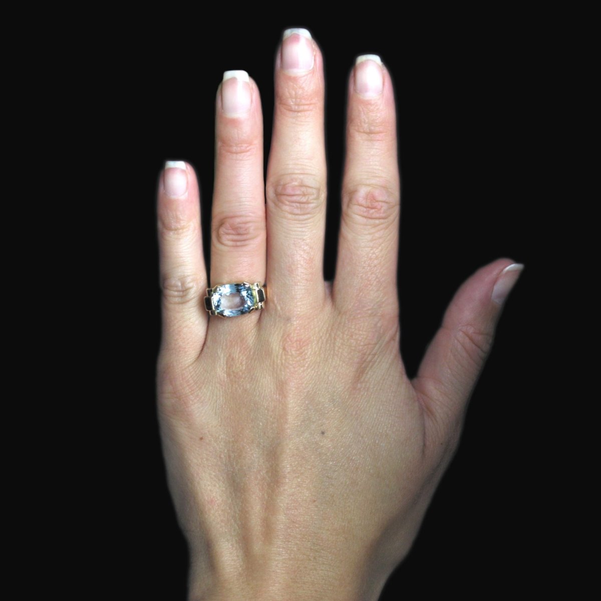 Bague Tank aigue - marine en or rose - Castafiore