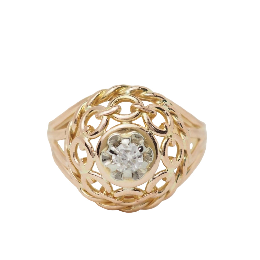 Bague Tank ajourée en or rose et diamant - Castafiore