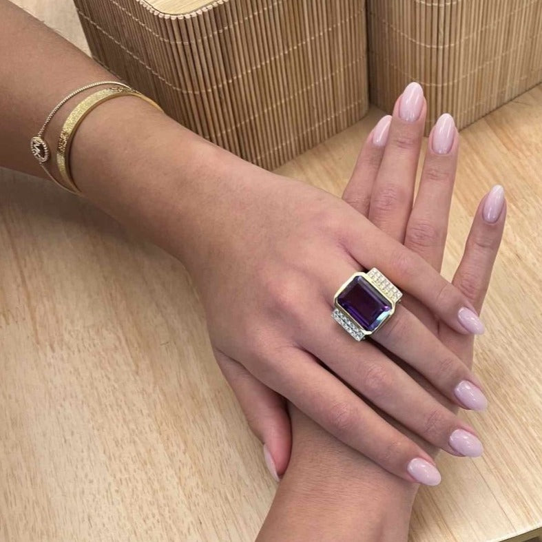 Bague tank améthyste et diamants - Castafiore