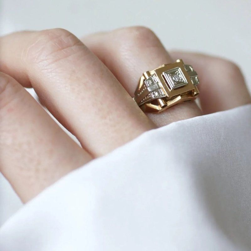 Bague Tank Art Déco deux ors et diamant - Castafiore