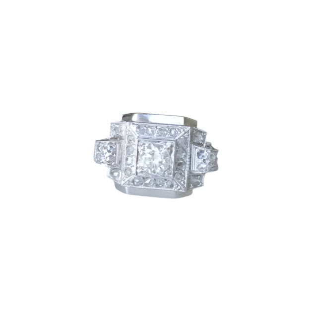 Bague Tank Art Déco Diamants Or Blanc - Castafiore