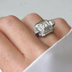 Bague Tank Art Déco Diamants Or Blanc - Castafiore