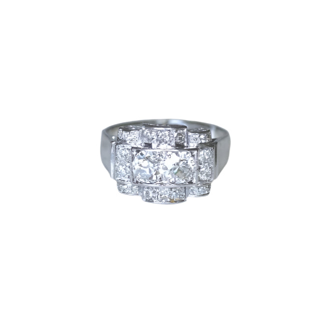Bague Tank Art Déco Diamants sur Or Blanc et Platine - Castafiore