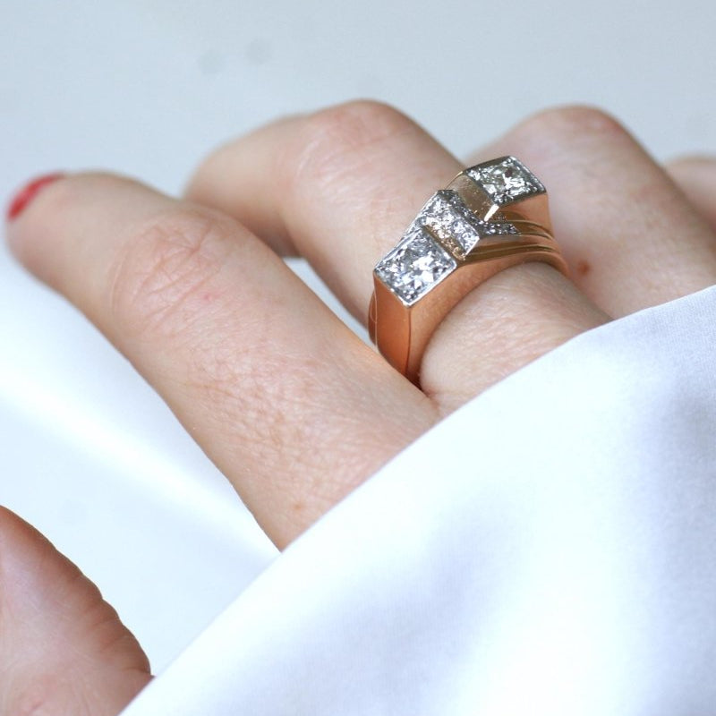 Bague Tank Asymétrique Diamants 1,20 Cts - Castafiore