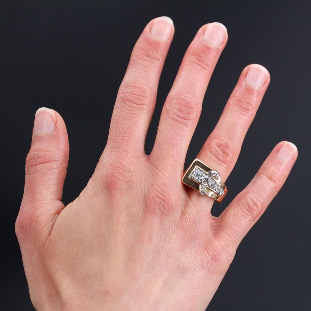 Bague tank asymétrique diamants - Castafiore