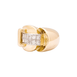 Bague Tank asymétrique en or rose et platine avec diamants - Castafiore