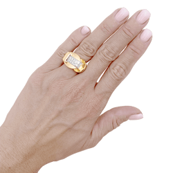 Bague Tank asymétrique en or rose et platine avec diamants - Castafiore