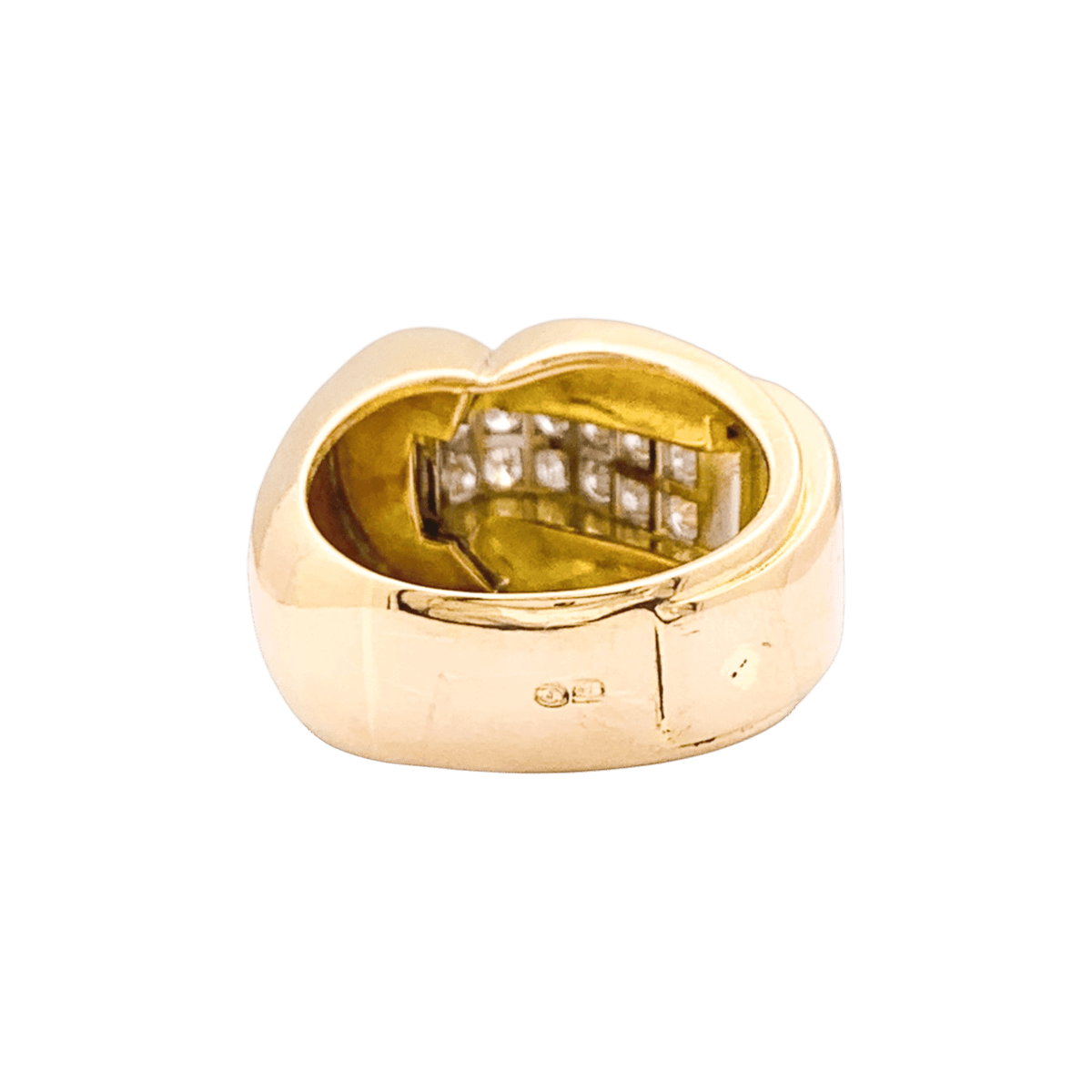 Bague Tank asymétrique en or rose et platine avec diamants - Castafiore