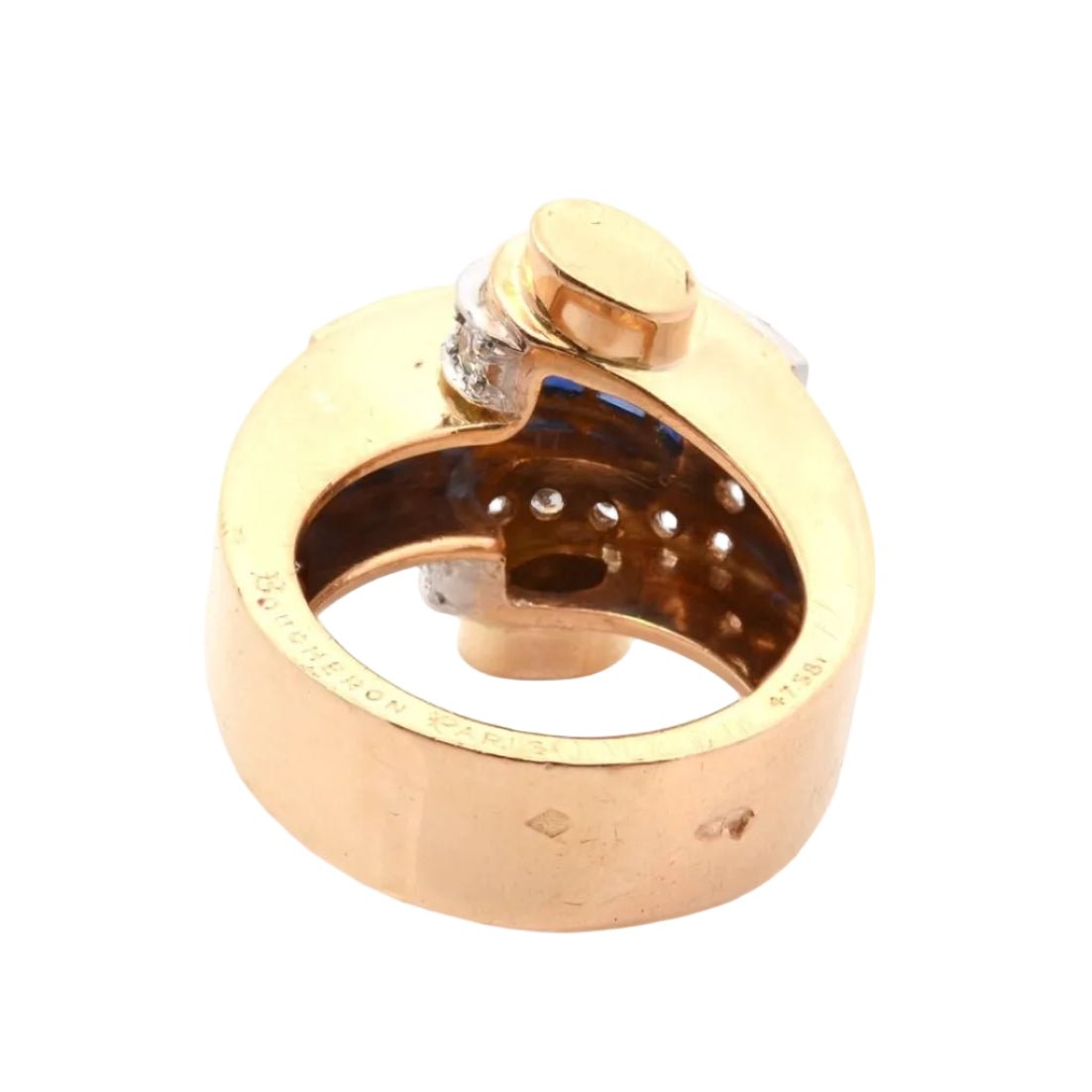 Bague Tank BOUCHERON en or jaune, saphirs et diamants - Castafiore