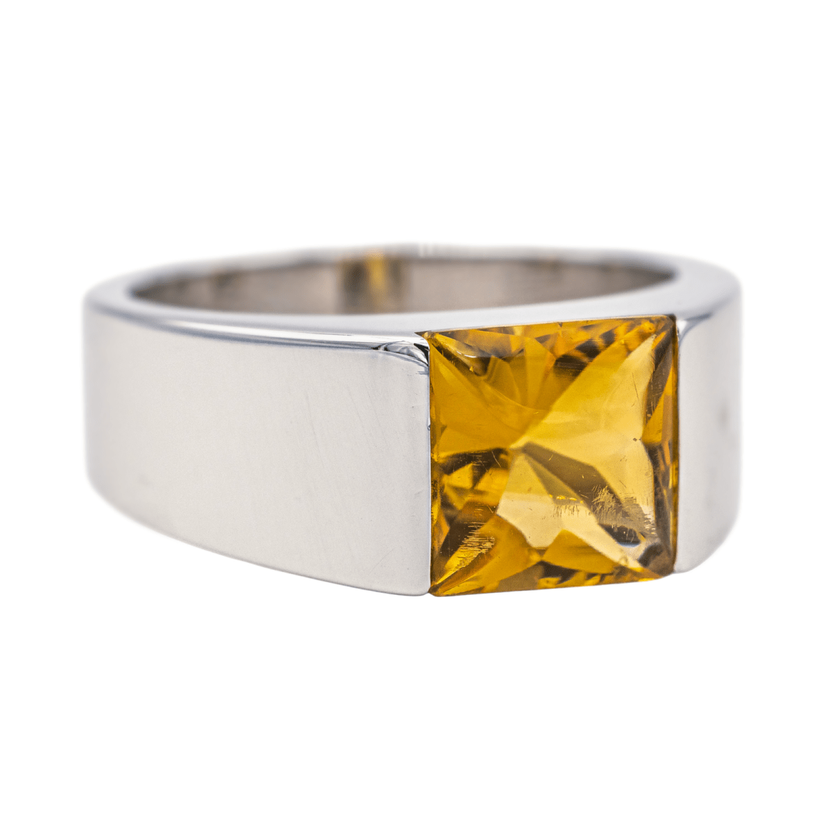 Bague Tank CARTIER en or blanc et citrine - Castafiore