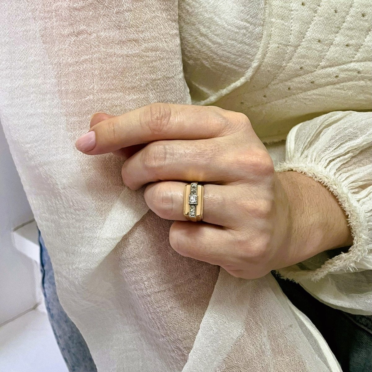 Bague Tank chevalière diamants en or jaune